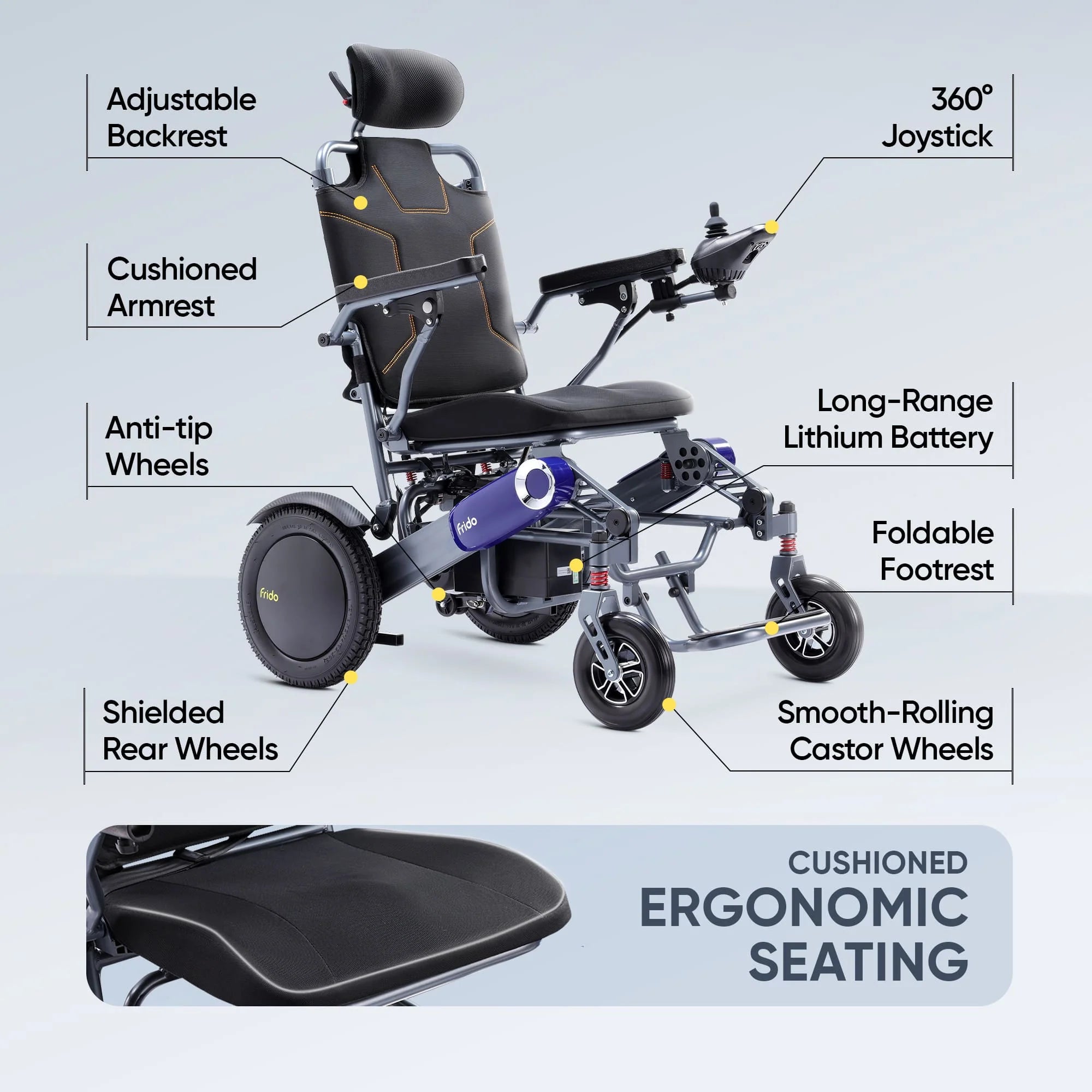 Frido Prime Plus Electric Wheelchair (Double Battery)